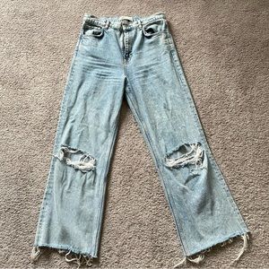 Zara light washed wide leg distressed jeans